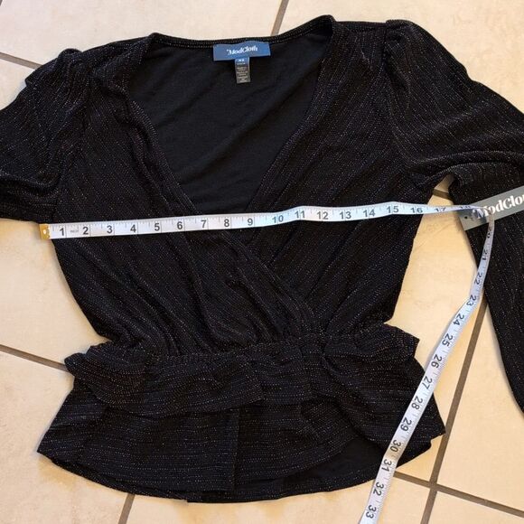 NWT ModCloth Layered In Luminosity black balloon long sleeve blouse metallic XS - Picture 5 of 10